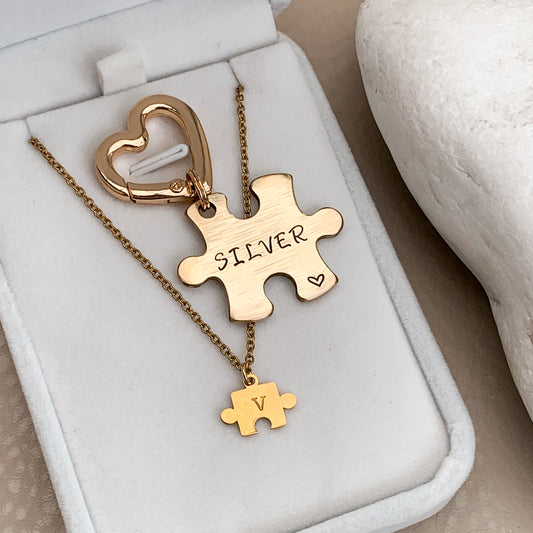 Moxy tags - Piece by piece -  kézzel készült egyedi kutyabiléta + nyaklánc szett